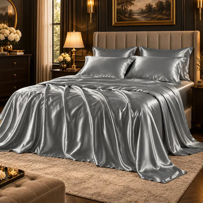 Six-Piece Solid Color Satin Bedding Set with Sheets and Pillowcases [YQT:ULO-261006-007:643154d50c009d94]