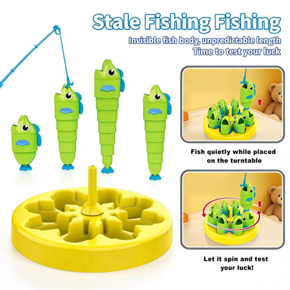 Tabletop Fishing Game with Stretching Green Fish and Blue Fishing Rods [YQT:ULO-261015-002:4680f058e6789ffe]