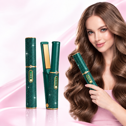 Cordless 2-in-1 Hair Straightener and Curler with Sparkling Rhinestone Design