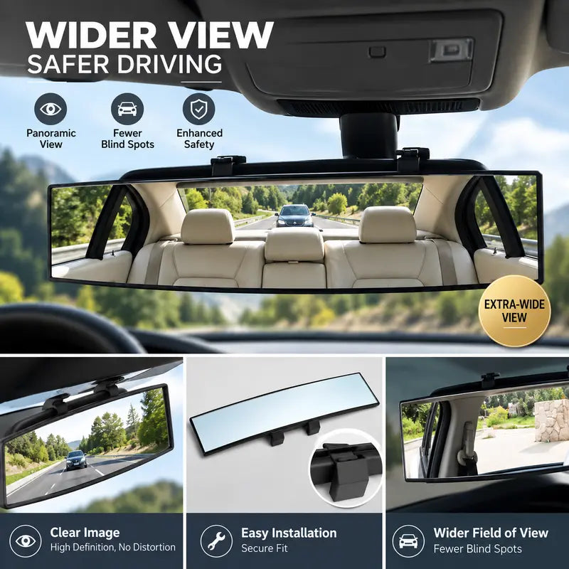 Panoramic Clip-On Car Rearview Mirror with Wide Rectangular Design [YQT:ULO-261008-006:39d5d1422fd12833]