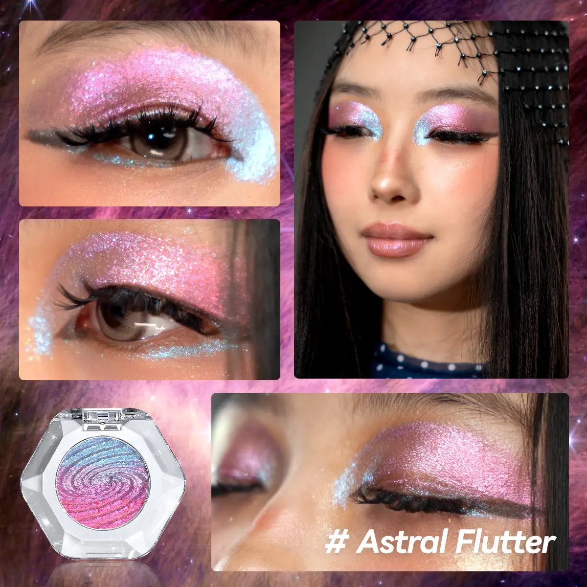 Multichrome Ombre Shimmer Eyeshadow with Galaxy Swirl Design in Clear Compact [YQT:ULO-260915-002:c0a4149bda168a79]