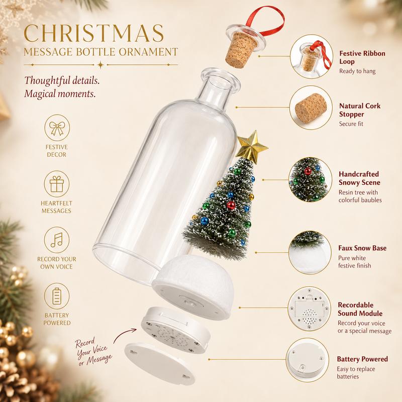 Recordable Christmas Message Bottle Ornament with Snowy Tree and Gold Star [YQT:ULO-261017-005:0243014e7e67fb35]