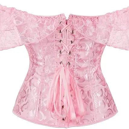 Women's Floral Corset Top with Off-Shoulder Lace Sleeves and Back Lacing [YQT:ULO-261008-005:9dbba23b61e021d7]