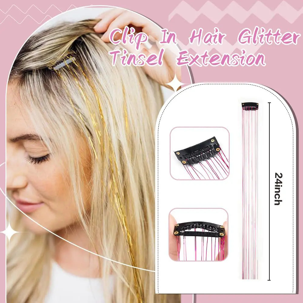 24 Inch Clip In Glitter Hair Tinsel Extensions for Parties and Festivals [YQT:ULO-260915-001:599ed0192c781efc]