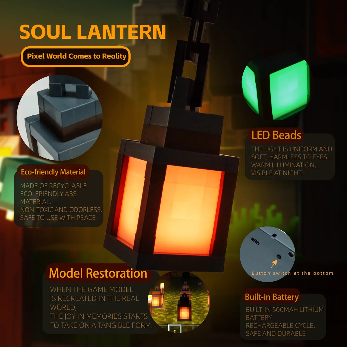 Pixel Style Rechargeable LED Lantern with Remote Control and 16 Colors [YQT:ULO-260916-001:848cd5c9edfc2e80]