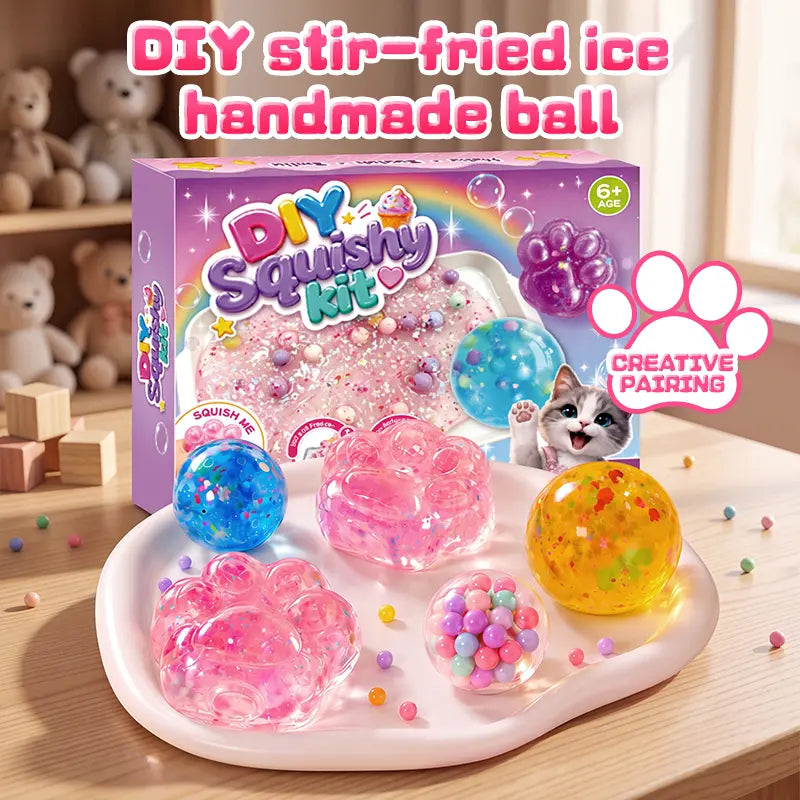 DIY Cat Paw and Ball Squishy Craft Kit with Colorful Decorations [YQT:ULO-260924-001:5151324e71d0152f]