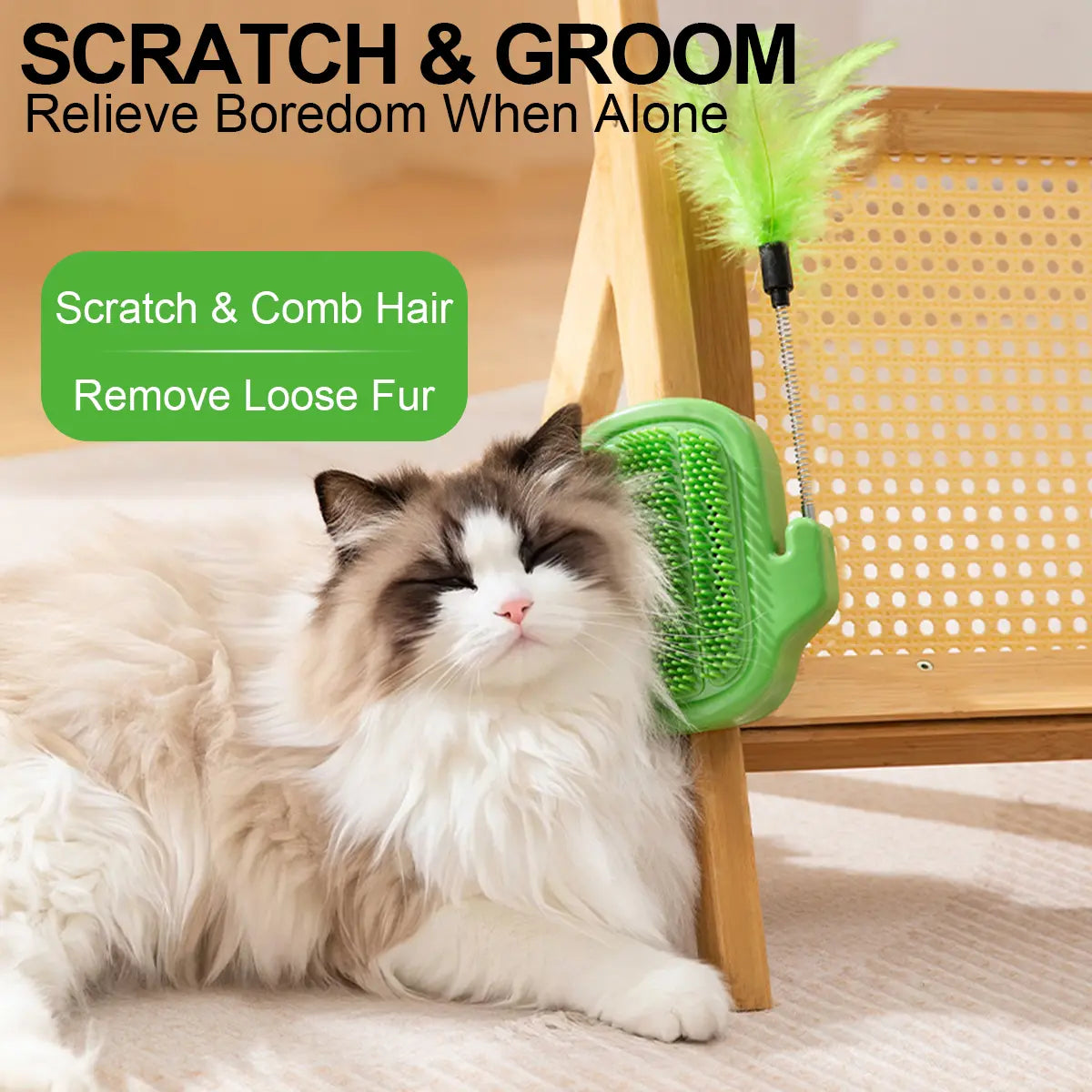Cactus Cat Self-Grooming Brush with Catnip Ball and Feather Teaser [YQT:ULO-260921-003:0d58e91866f03cfe]