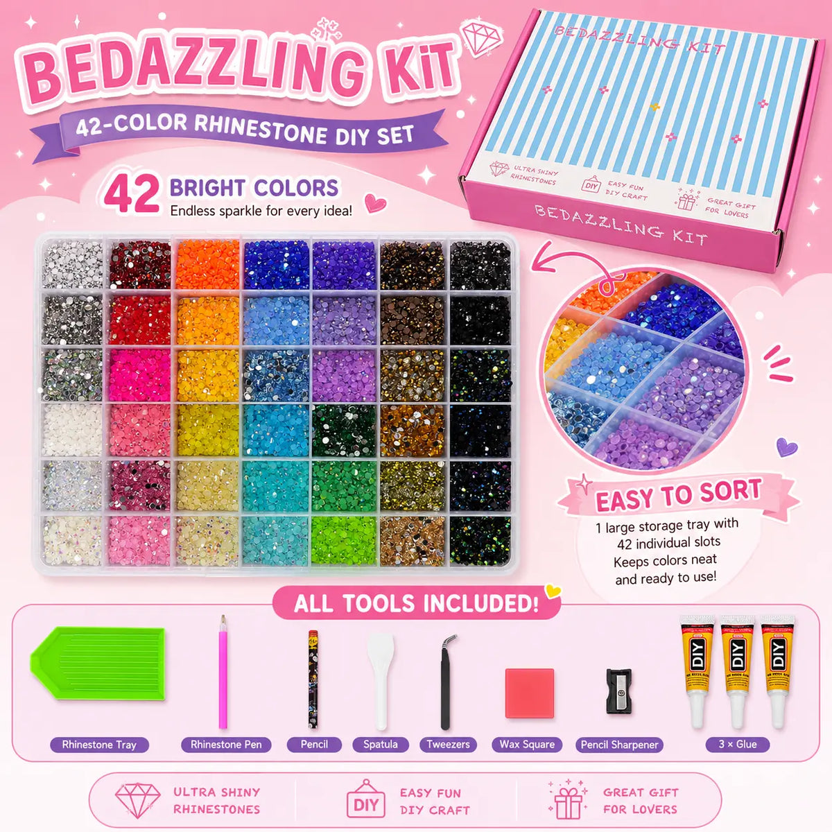 Round Glitter Rhinestone Bedazzling Kit for Nail Art and DIY Crafts [YQT:ULO-260920-004:7170c383d0563951]