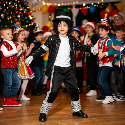 Boys Black Sequin Pop Star Costume Set with Silver Accents [YQT:ULO-261007-002:cc366afea61709d8]