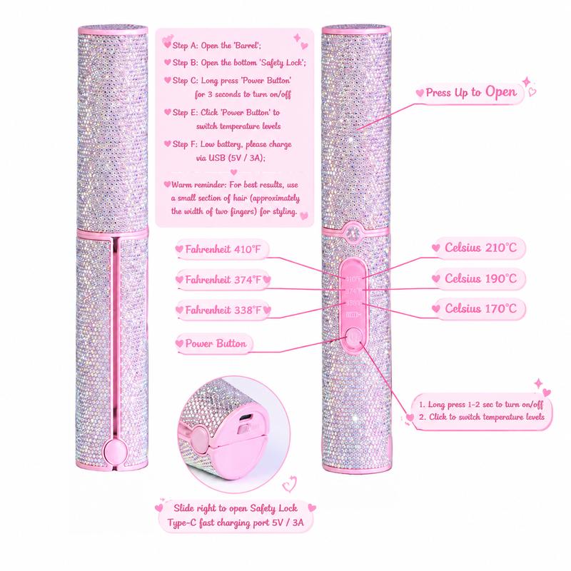 Cordless 2-in-1 Hair Straightener and Curler with Sparkling Rhinestone Design [YQT:ULO-261029-007:65f30c2d97ae2059]