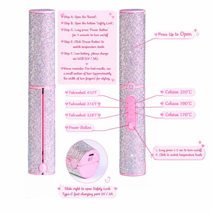 Cordless 2-in-1 Hair Straightener and Curler with Sparkling Rhinestone Design [YQT:ULO-261029-007:65f30c2d97ae2059]