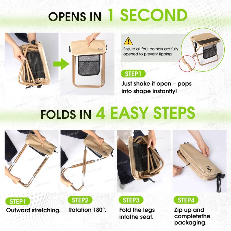 Portable Folding Camping Stool with Mesh Storage Pocket and Carry Strap [YQT:ULO-261029-001:d95cb221377af907]