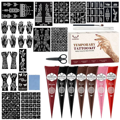 Temporary Tattoo Cone Kit with Floral, Mandala and Decorative Stencils [YQT:ULO-260920-005:48267290bd522907]