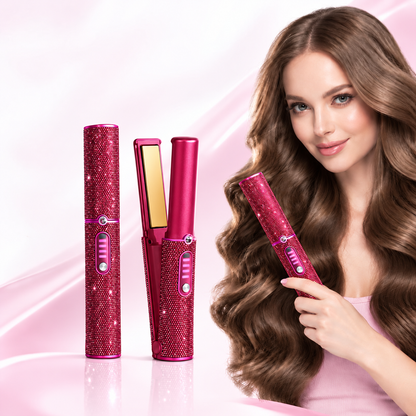 Cordless 2-in-1 Hair Straightener and Curler with Sparkling Rhinestone Design