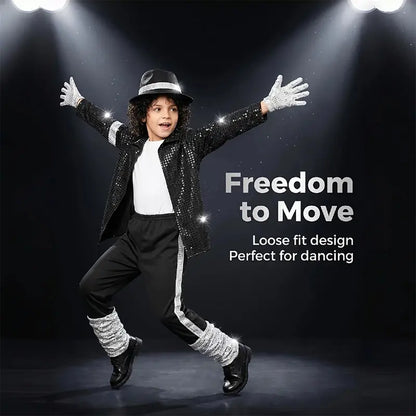 Boys Black Sequin Pop Star Costume Set with Silver Accents [YQT:ULO-261007-002:5be29d1cc96d643f]