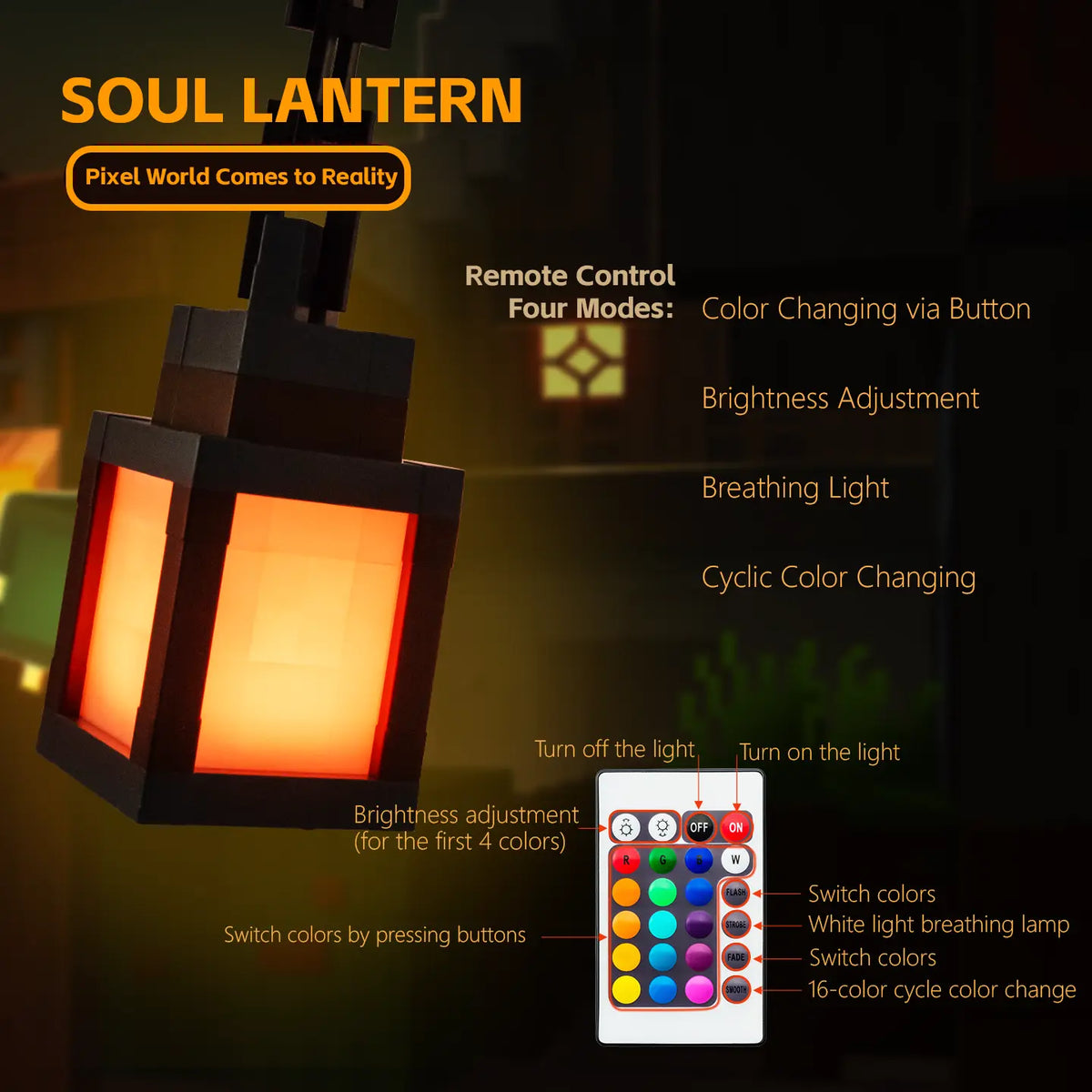 Pixel Style Rechargeable LED Lantern with Remote Control and 16 Colors [YQT:ULO-260916-001:df0d996222eb9697]