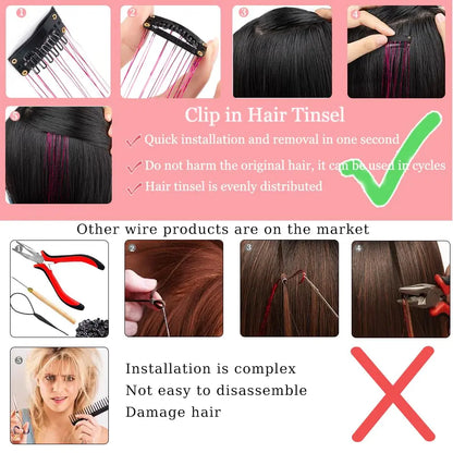 24 Inch Clip In Glitter Hair Tinsel Extensions for Parties and Festivals [YQT:ULO-260915-001:cd8a9a265ceae295]