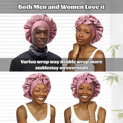 Double Layer Satin Hair Bonnet with Wide Elastic Band and Long Ties [YQT:ULO-261006-009:5464b9107b5930b8]