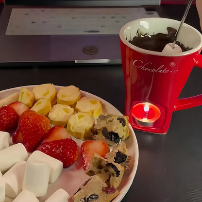 Ceramic Chocolate Fondue Cup with Tealight Holder and Fork, 2 Piece Set [YQT:ULO-261008-007:0d94de95335c8fbf]