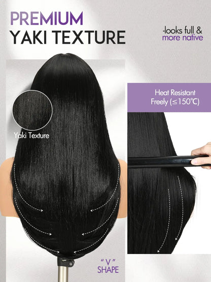 Women's Yaki Straight Layered U Part Synthetic Wig with Curved Ends [YQT:ULO-260917-004:ad0ec80daddfafad]
