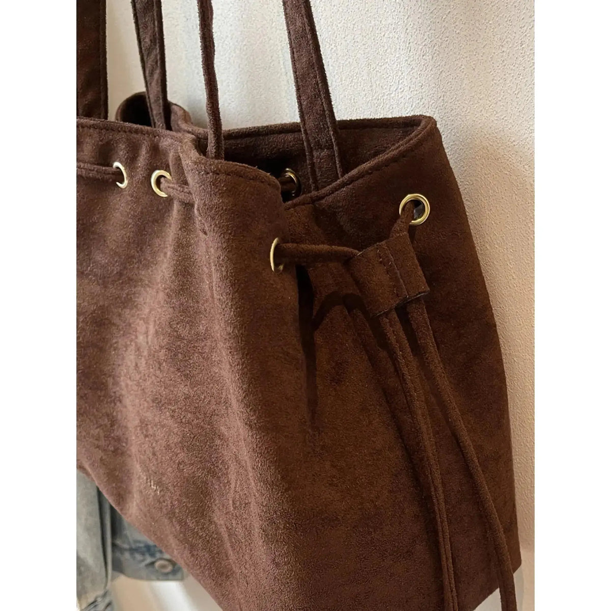Women's Retro Drawstring Tote Bag with Double Shoulder Straps and Interior Pocket [YQT:ULO-260918-002:e35e9d02487ebf9f]