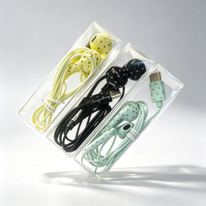 USB-C Wired Earbuds with Star and Polka Dot Designs in Multiple Colors [YQT:ULO-260916-008:29c0989299e94030]