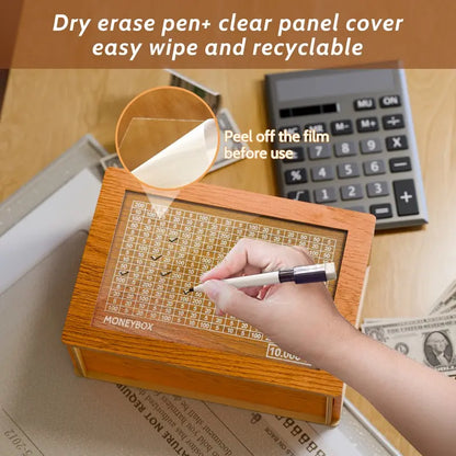 Wooden Money Saving Box with Numbered Tracker and 10000 Dollar Goal [YQT:ULO-260923-001:cc598c4fb22e3705]