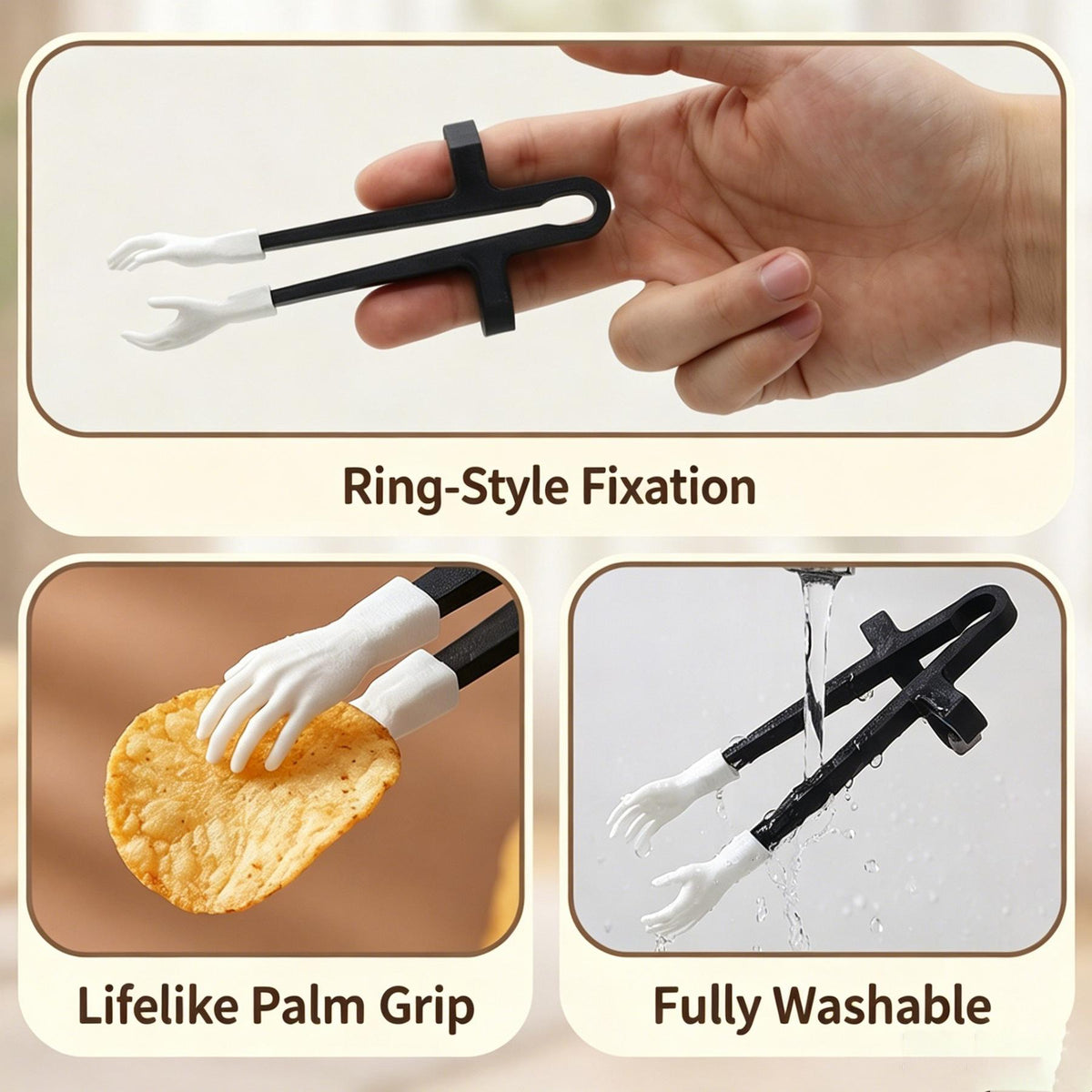 Black and White Finger Chopsticks with Miniature Hand Tips for Snacks [YQT:ULO-261019-003:e539bb7e43bbab59]
