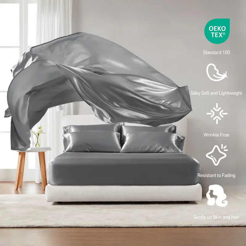 Six-Piece Solid Color Satin Bedding Set with Sheets and Pillowcases [YQT:ULO-261006-007:72f4699578873a0b]