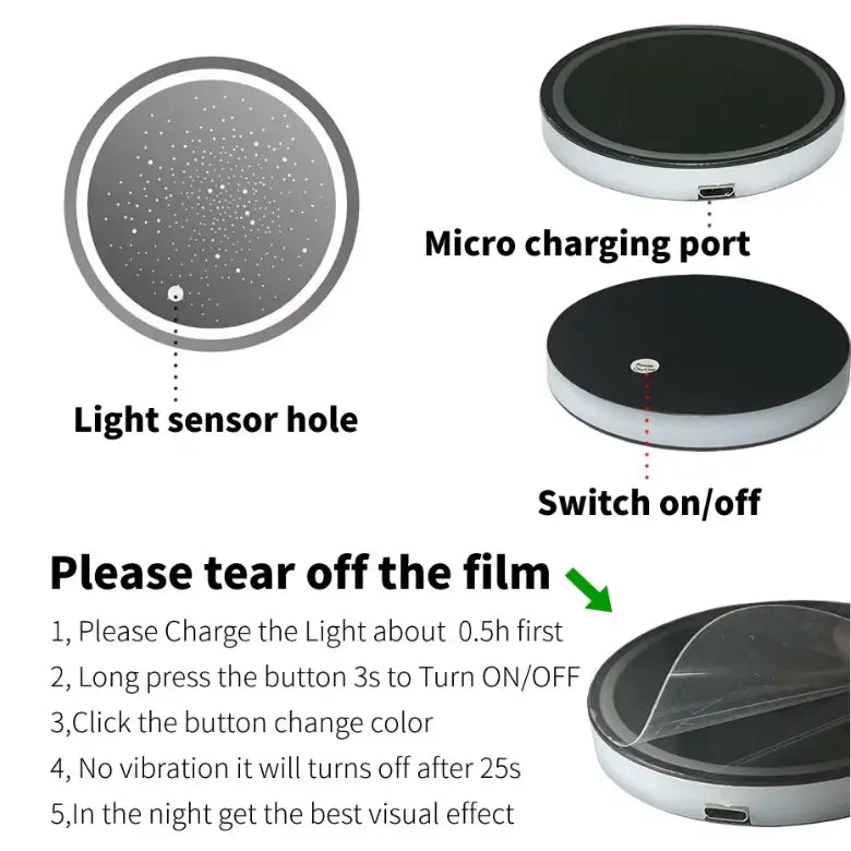 Rechargeable LED Car Cup Holder Coasters with Starry Design and Seven Colors [YQT:ULO-261009-001:012031980d6916ea]