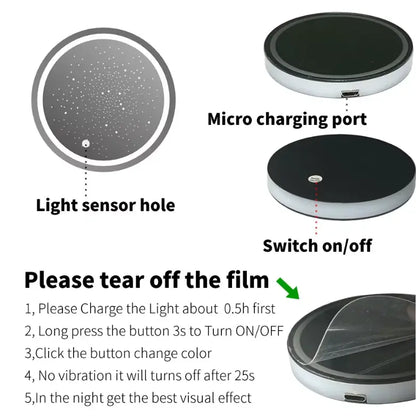 Rechargeable LED Car Cup Holder Coasters with Starry Design and Seven Colors [YQT:ULO-261009-001:012031980d6916ea]