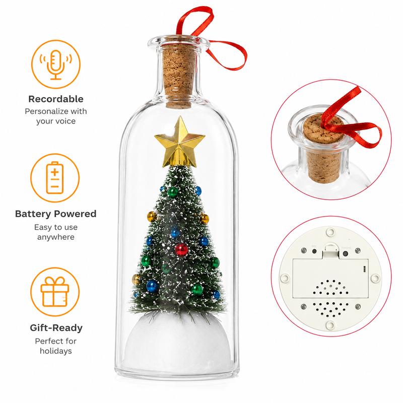 Recordable Christmas Message Bottle Ornament with Snowy Tree and Gold Star [YQT:ULO-261017-005:04a4a0d3be0bba0a]