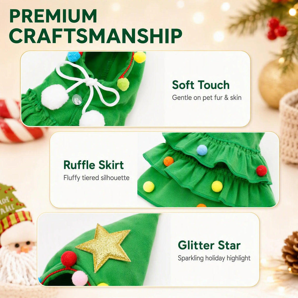 Christmas Tree Dog Costume Hooded Cape with Star and Colorful Pom Poms [YQT:ULO-260924-003:542c59c3150fcd15]