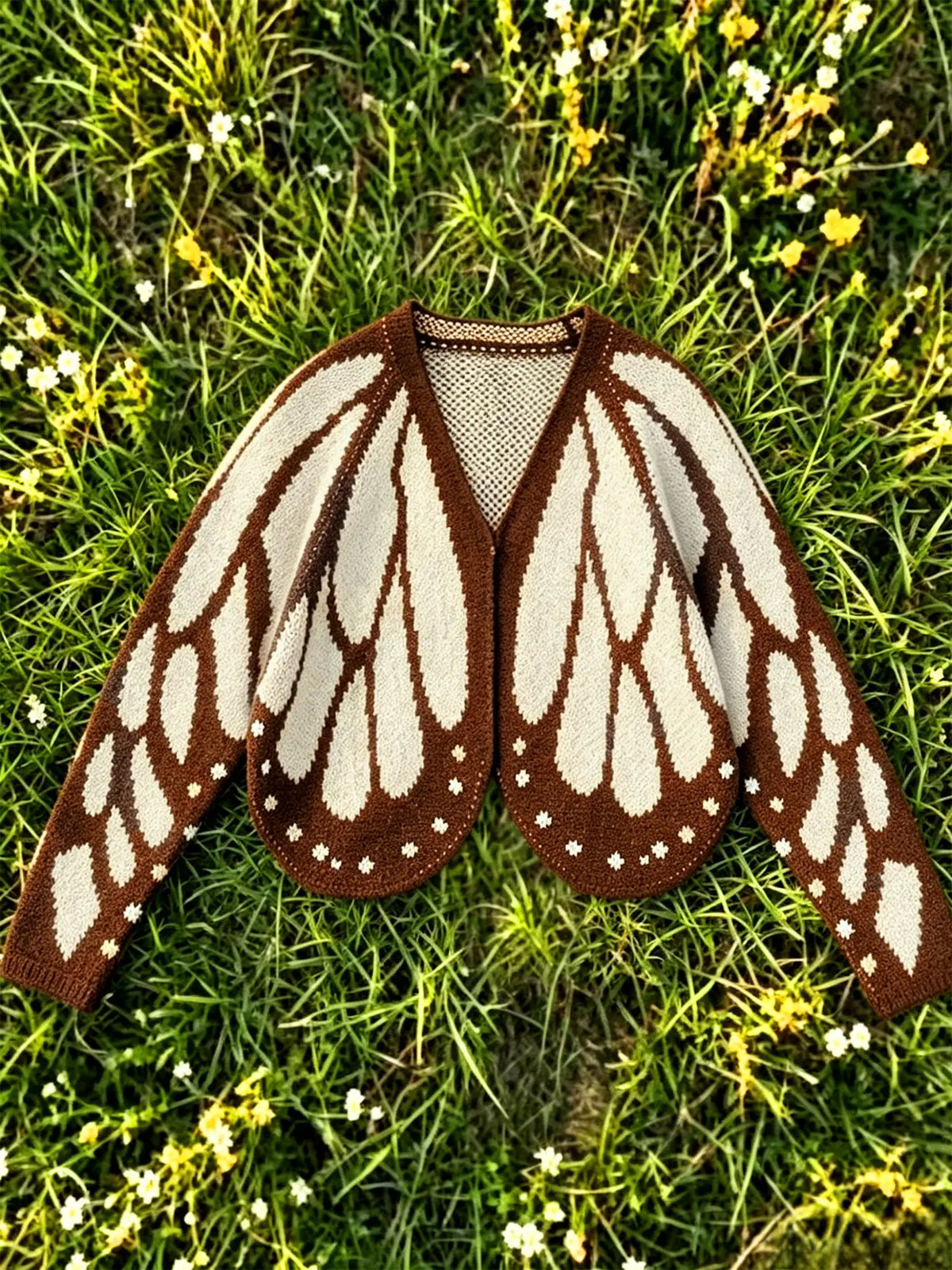 Women's Butterfly Wing Knit Cardigan with V Neck and Long Sleeves [YQT:ULO-260922-003:ff21251efcc37624]