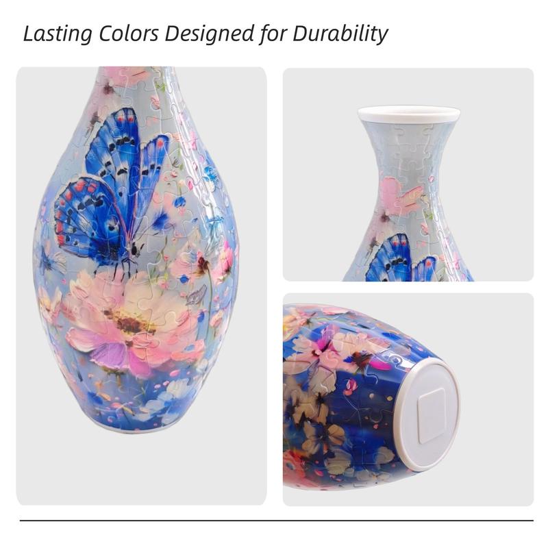 3D Puzzle Vase with Blue Butterfly and Pink Floral Design [YQT:ULO-261017-006:3c16b0361229d453]