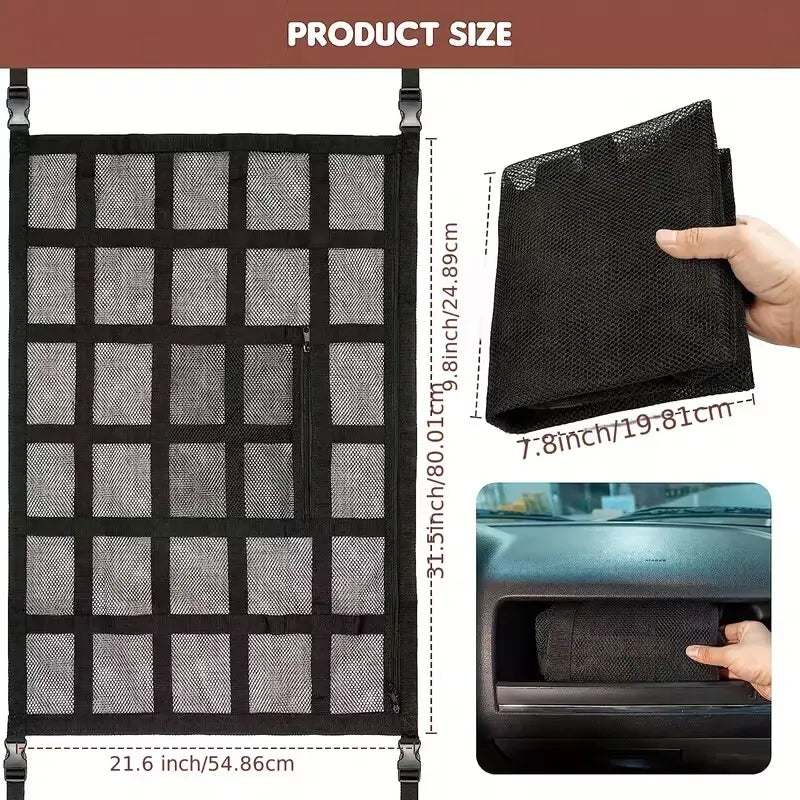 Car Ceiling Storage Net with Reinforced Mesh and Adjustable Buckle Straps [YQT:ULO-260924-005:0d4159fc7d9fa46d]