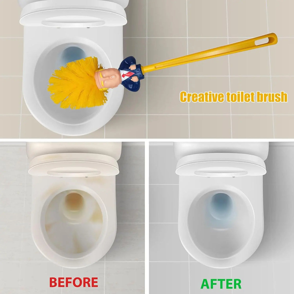 Novelty Toilet Brush with Yellow Bristles and Suited Figure Design [YQT:ULO-260915-004:26e95df8df9ed845]