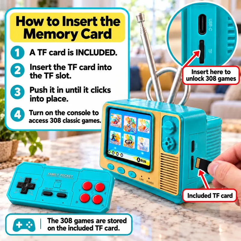 Retro TV Style Gaming Console with Controller and 308 Classic Games [YQT:ULO-261013-005:e77fc1a32d995bee]