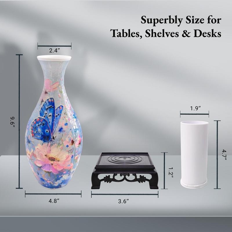 3D Puzzle Vase with Blue Butterfly and Pink Floral Design [YQT:ULO-261017-006:843c56acb8c18907]