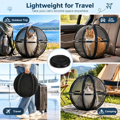 Portable Black Mesh Cat Enclosure with Spherical Pop-Up Design and Zipper Closure [YQT:ULO-261012-006:8fe5ddf3a2d2ae9a]