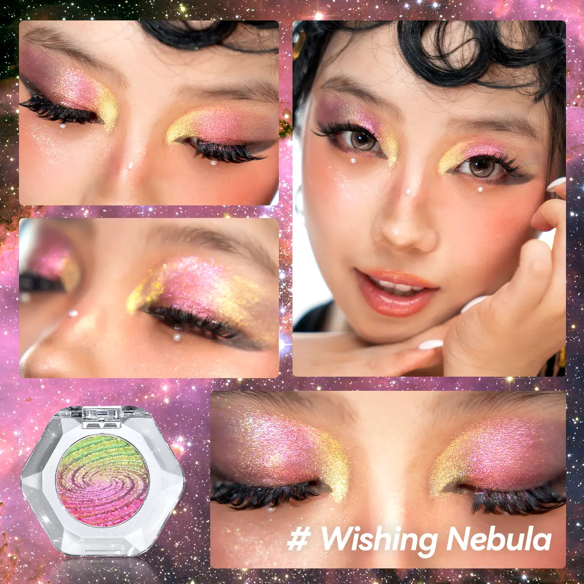 Multichrome Ombre Shimmer Eyeshadow with Galaxy Swirl Design in Clear Compact [YQT:ULO-260915-002:64737ef7ac6aa5aa]