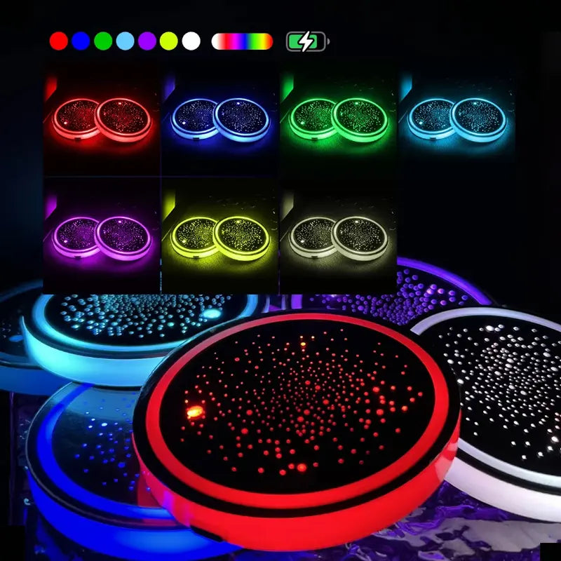 Rechargeable LED Car Cup Holder Coasters with Starry Design and Seven Colors [YQT:ULO-261009-001:19ba56311bfde7a3]