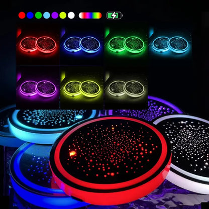 Rechargeable LED Car Cup Holder Coasters with Starry Design and Seven Colors [YQT:ULO-261009-001:19ba56311bfde7a3]