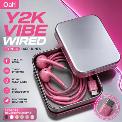 USB-C Wired Earbuds with Star and Polka Dot Designs in Multiple Colors [YQT:ULO-260916-008:fd0922bd16f19b10]