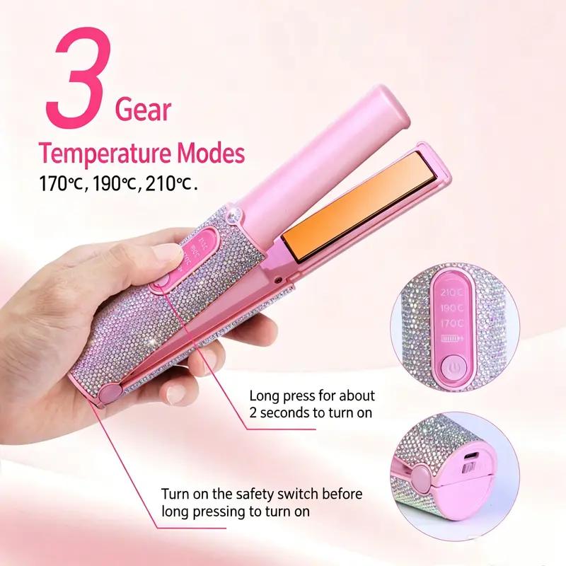 Cordless 2-in-1 Hair Straightener and Curler with Sparkling Rhinestone Design [YQT:ULO-261029-007:cab61772dd4214ca]