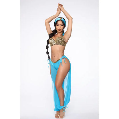 Blue Three Piece Princess Costume Set with Gold Sequin Top [YQT:ULO-261007-001:48ce2eadff15ec0b]
