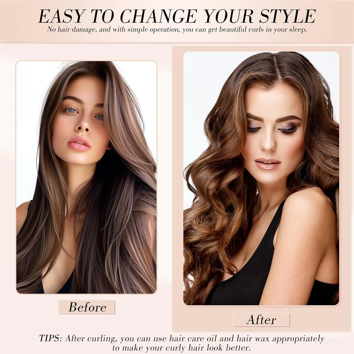 Heatless Hair Curling Set with Three Flexible Rods and Brown Head Scarf [YQT:ULO-260918-005:fcedc55bb7d90d86]