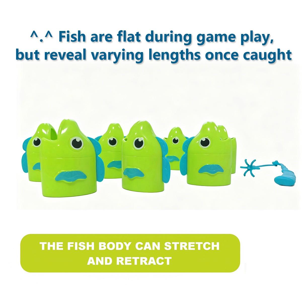 Tabletop Fishing Game with Stretching Green Fish and Blue Fishing Rods [YQT:ULO-261015-002:985528ed083a7165]