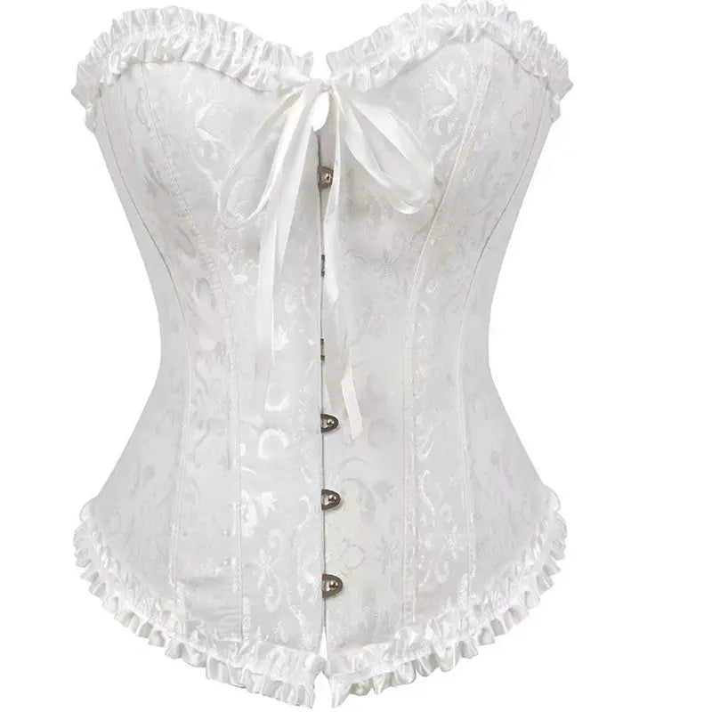 Women's Strapless Overbust Corset Top with Floral Pattern and Ruffle Trim [YQT:ULO-261008-012:4f6aeae6b6bba988]
