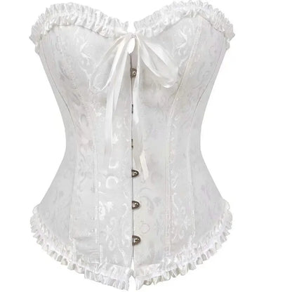 Women's Strapless Overbust Corset Top with Floral Pattern and Ruffle Trim [YQT:ULO-261008-012:4f6aeae6b6bba988]